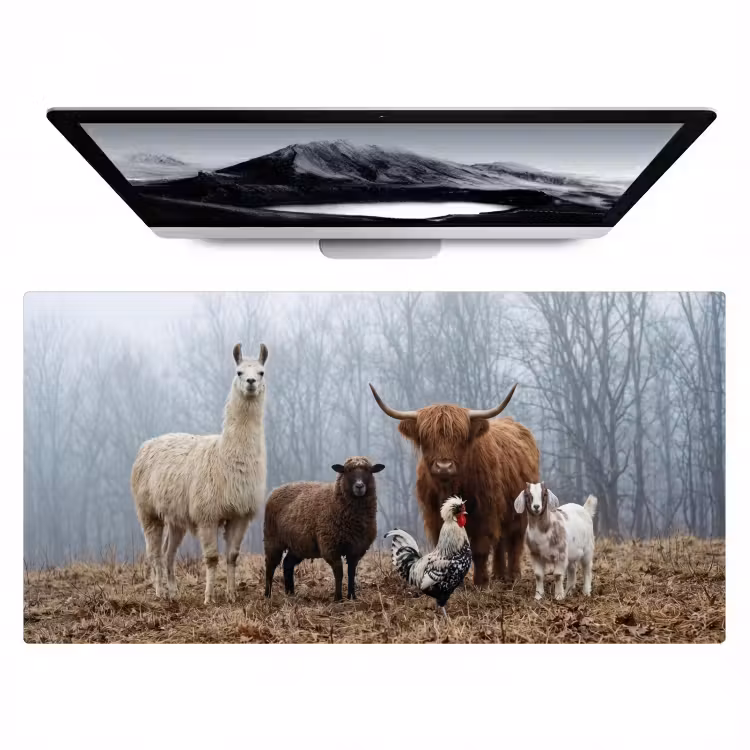 Boerderijdieren - Groep - Mist - Natuur - Rustiek Muismat XXL klein -zzz3d