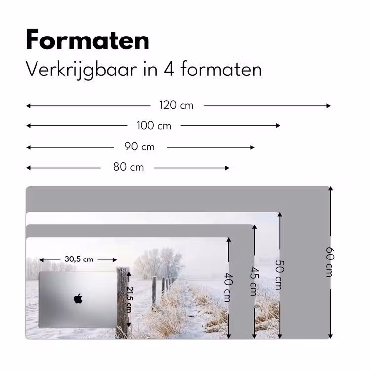 Hek - Sneeuw - Mist - Platteland - Nostalgisch Muismat XXL klein -sfeer5