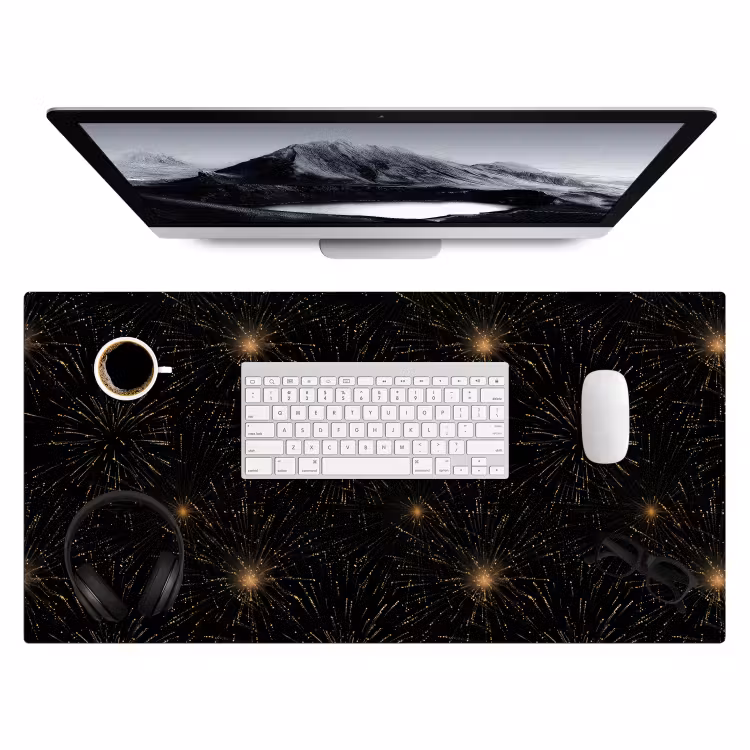 Vuurwerk - Patroon - Feestelijk - Goud - Zwart Muismat XXL klein 681 -3d