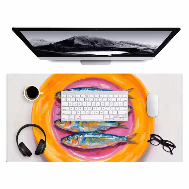 Vis - Vier - Eten - Modern - Kleurrijk Muismat XXL klein -3d