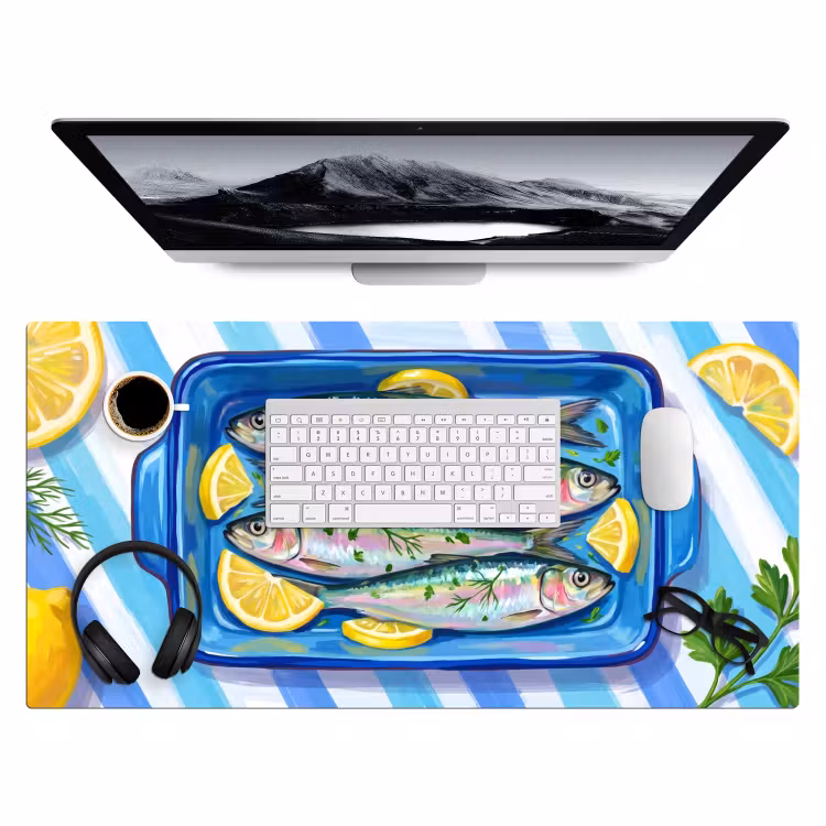 Vis - Citroen - Kruiden - Eten - Blauw Muismat XXL klein -3d