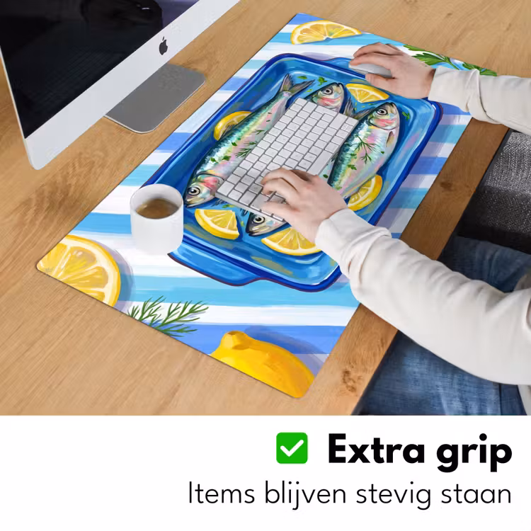 Vis - Citroen - Kruiden - Eten - Blauw Muismat XXL klein -sfeer3