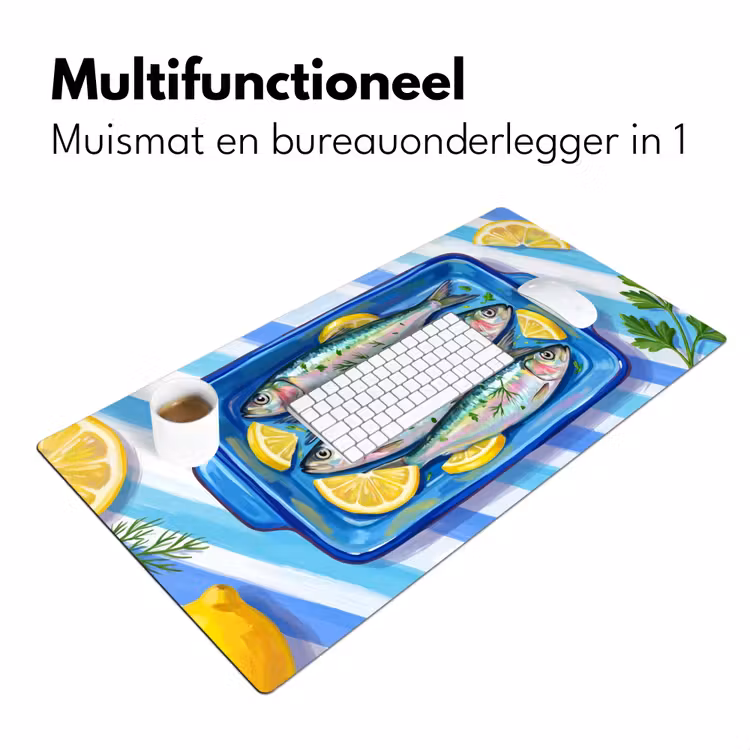 Vis - Citroen - Kruiden - Eten - Blauw Muismat XXL klein -sfeer4