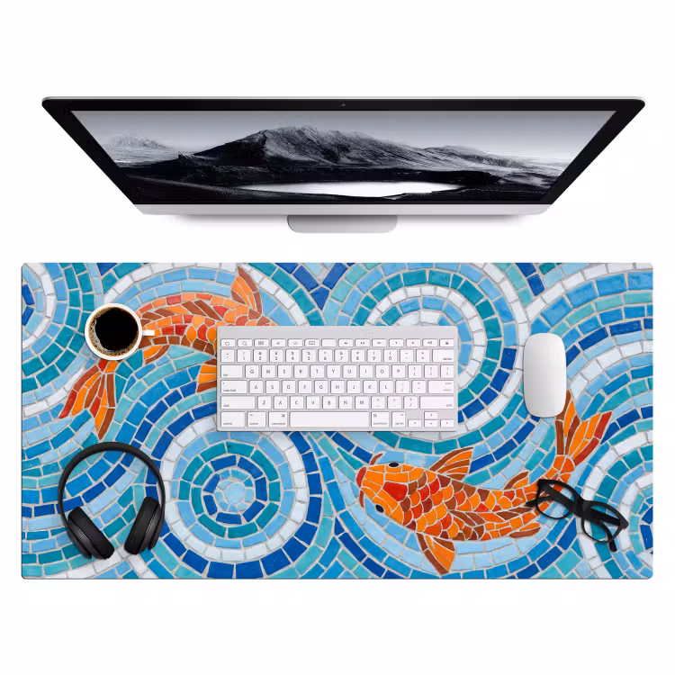 Vis - Mozaïek - Water - Decoratief - Blauw Muismat XXL klein -3d