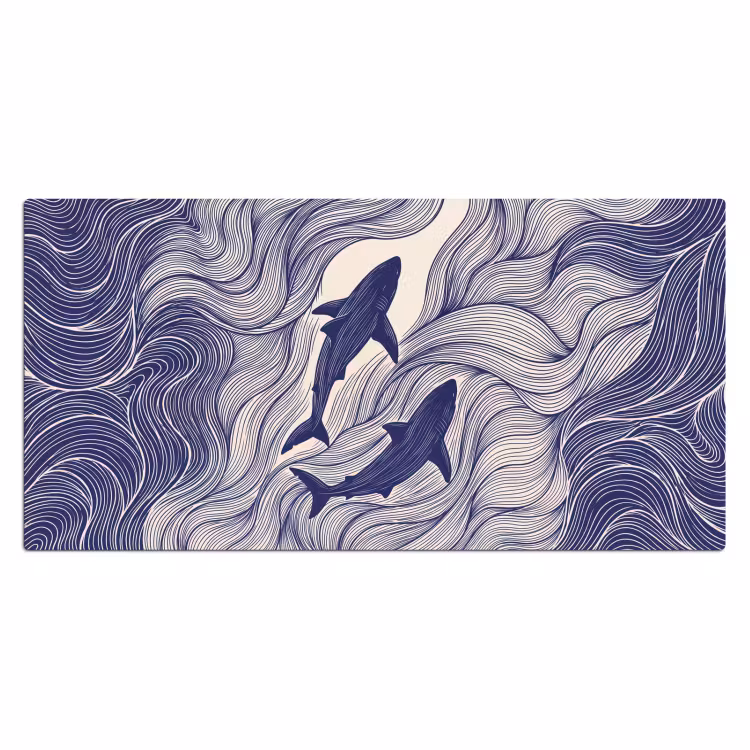 Vis - Oceaan - Lijntekening - Blauw - Dieren Muismat XXL klein -3d_leeg
