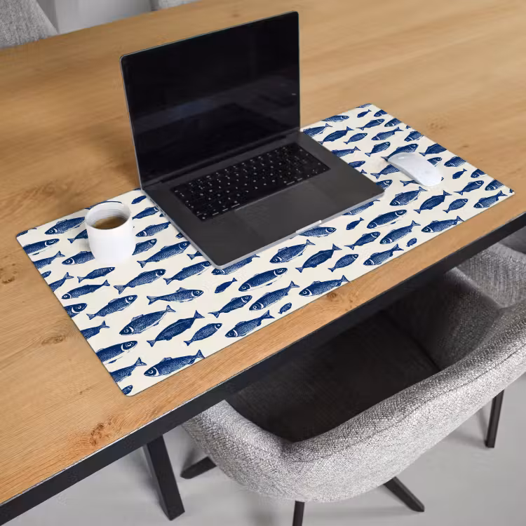 Vissen - Patroon - Blauw - Wit Muismat XXL klein 681 -sfeer1