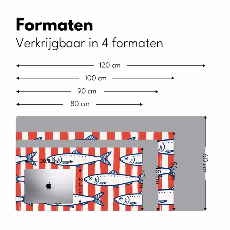 Vis - Patroon - Strepen - Illustratie - Rood Muismat XXL klein -sfeer5