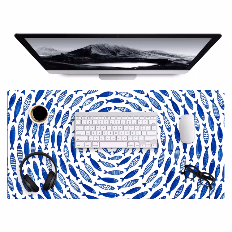 Vis - Patroon - Onderwater - Abstract - Blauw Muismat XXL klein -3d