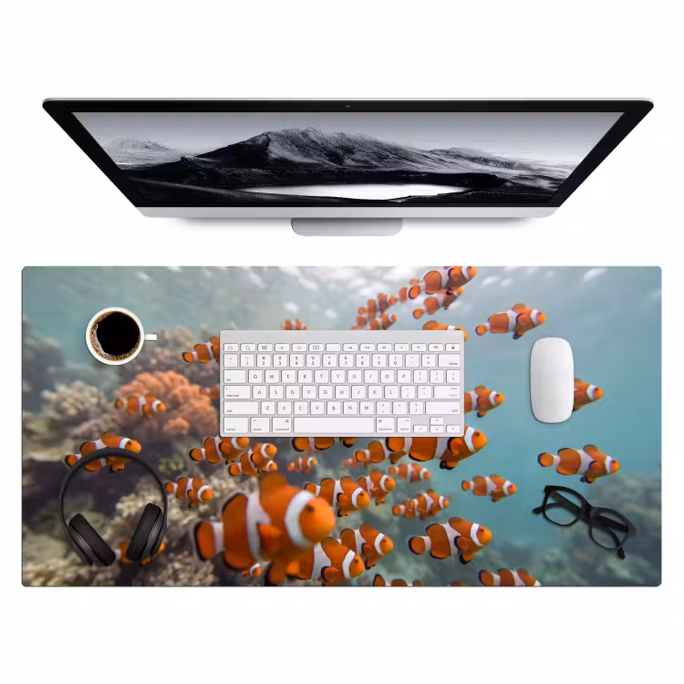 Vis - School - Onderwater - Dieren - Oranje Muismat XXL klein -3d