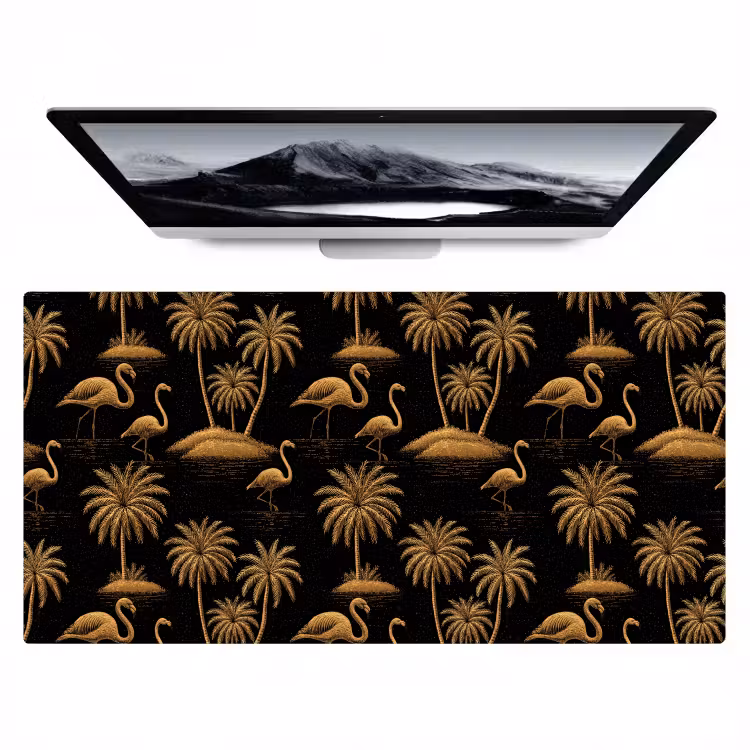 Flamingo - Palmbomen - Tropisch - Goud - Zwart Muismat XXL klein 681 -zzz3d