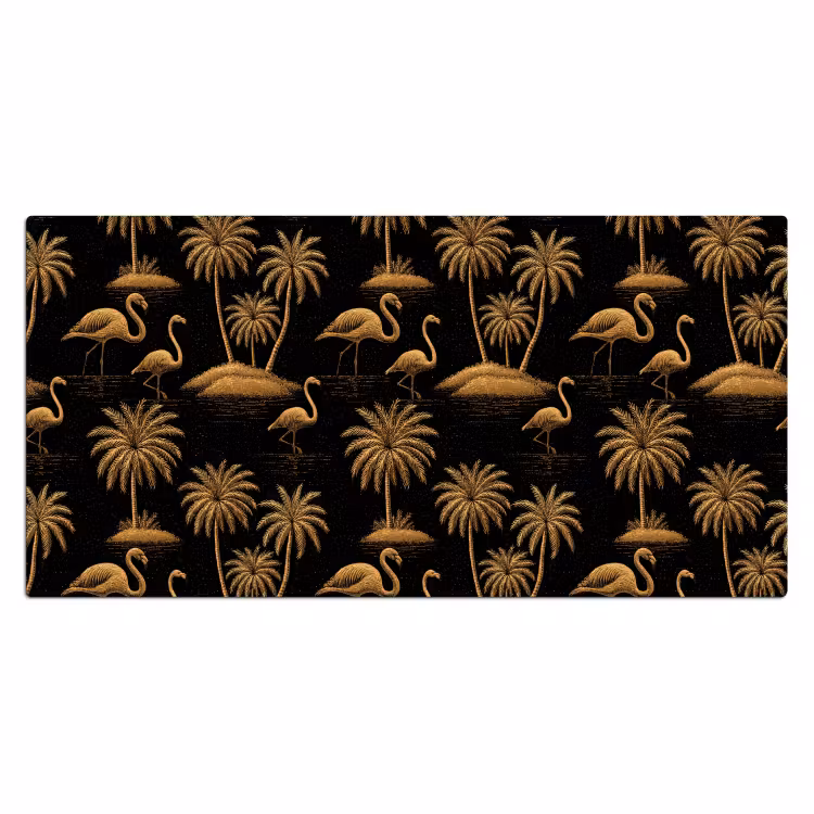 Flamingo - Palmbomen - Tropisch - Goud - Zwart Muismat XXL klein 681 -3d_leeg