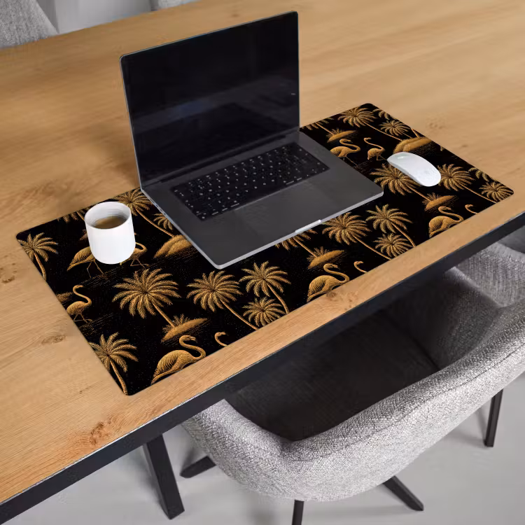 Flamingo - Palmbomen - Tropisch - Goud - Zwart Muismat XXL klein 681 -sfeer1