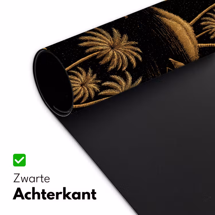 Flamingo - Palmbomen - Tropisch - Goud - Zwart Muismat XXL klein 681 -sfeer2