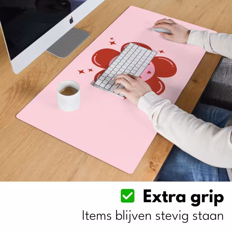 Bloem - Roze - Hartjes Muismat XXL klein -sfeer3