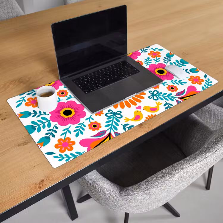 Bloemen - Vogel - Patroon - Kleurrijk - Modern Muismat XXL klein -sfeer1