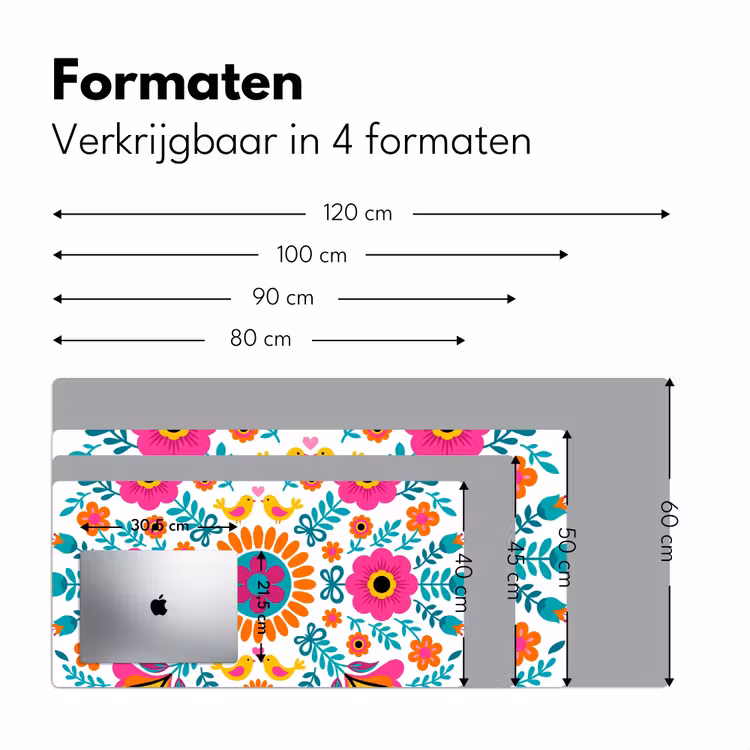 Bloemen - Vogel - Patroon - Kleurrijk - Modern Muismat XXL klein -sfeer5