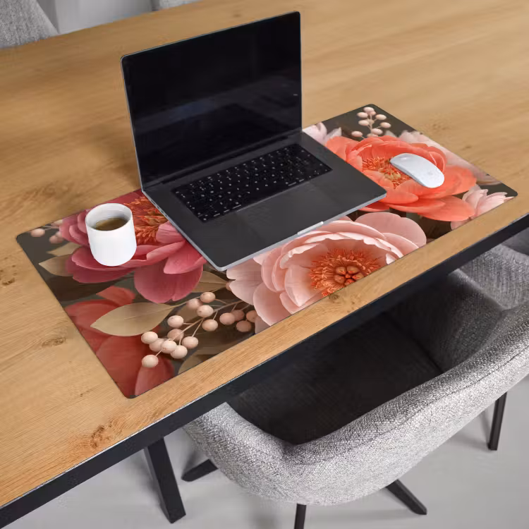 Bloemen - Bloesem - Zacht - Koraal - Decoratie Muismat XXL klein -sfeer1