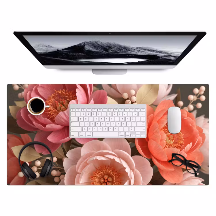 Bloemen - Bloesem - Zacht - Koraal - Decoratie Muismat XXL klein -3d