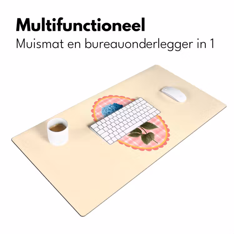 Bloemen - Blauw - Lijst - Bladeren Muismat XXL klein -sfeer4