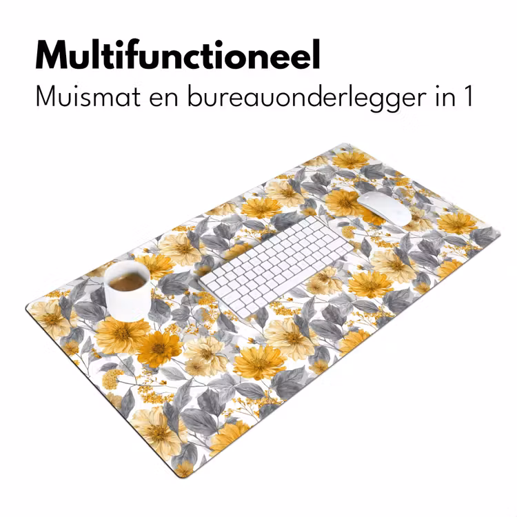 Bloemen - Botanisch - Elegant - Okergeel - Grijs Muismat XXL klein 681 -sfeer4