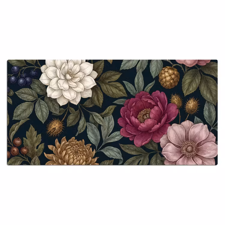 Bloemen - Botanisch - Illustratie - Donker - Vintage Muismat XXL klein -3d_leeg