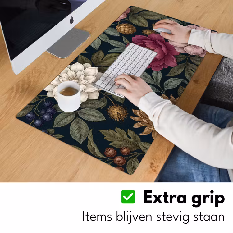Bloemen - Botanisch - Illustratie - Donker - Vintage Muismat XXL klein -sfeer3