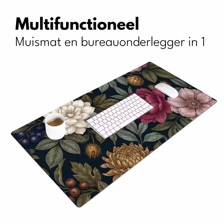 Bloemen - Botanisch - Illustratie - Donker - Vintage Muismat XXL klein -sfeer4