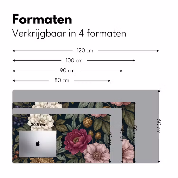 Bloemen - Botanisch - Illustratie - Donker - Vintage Muismat XXL klein -sfeer5