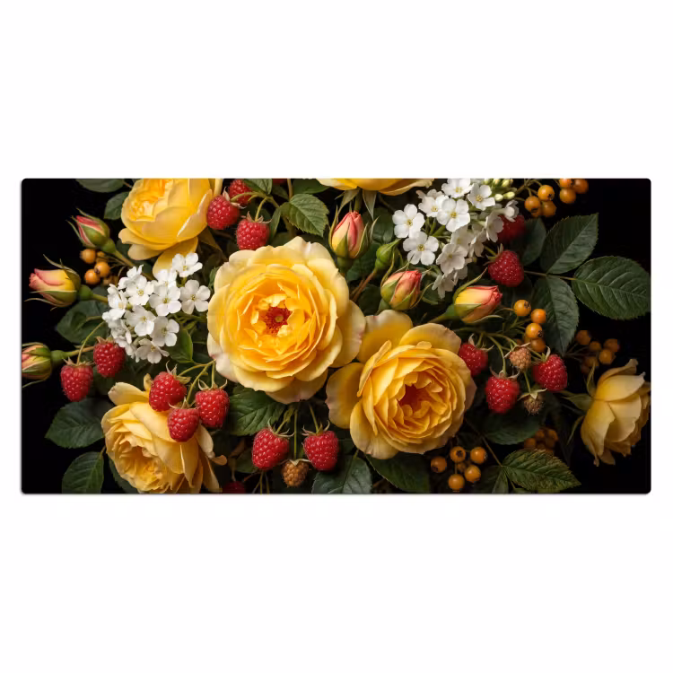 Bloemen - Boeket - Natuur - Klassiek - Geel Muismat XXL klein -3d_leeg
