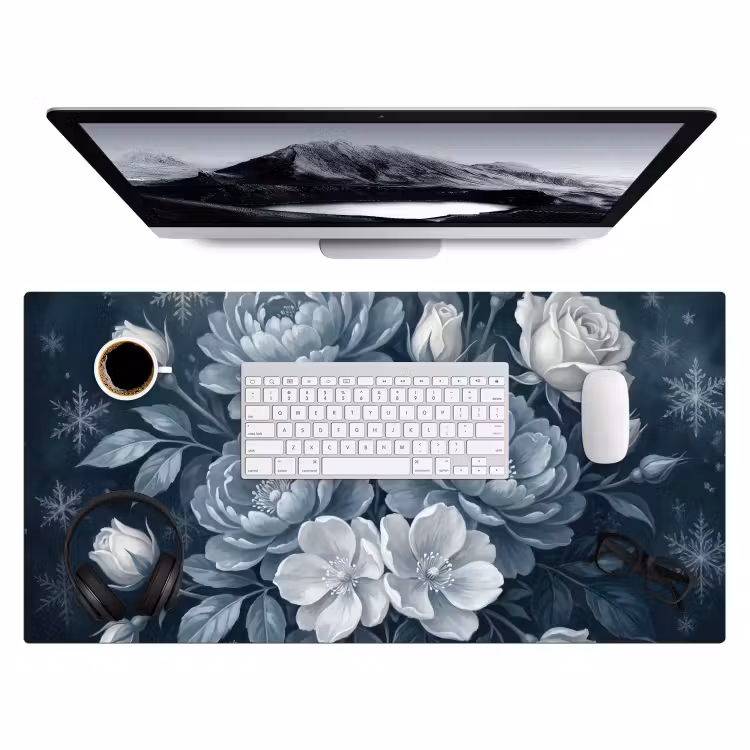 Bloemen - Boeket - Winter - Abstract - Blauw Muismat XXL klein -3d