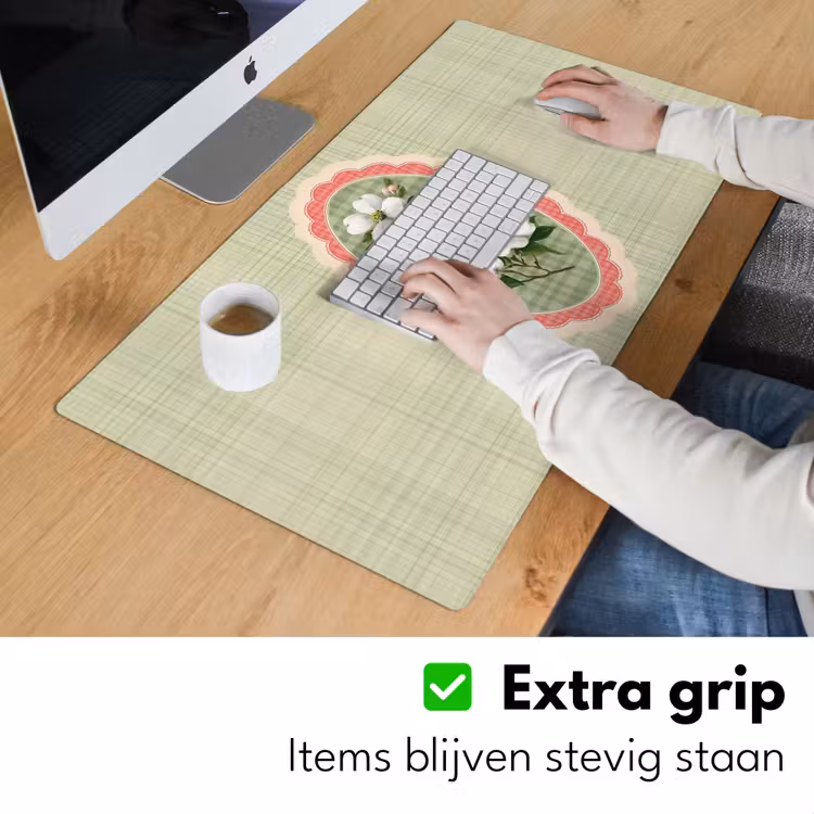 Bloemen - Illustratie - Geruit - Groen Muismat XXL klein -sfeer3