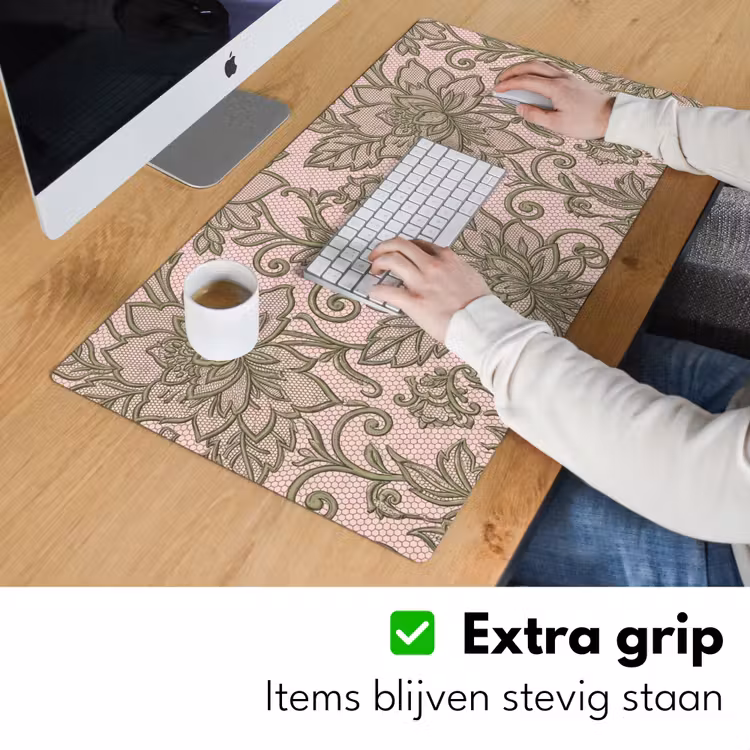 Bloemen - Kant - Patroon - Klassiek - Groen Muismat XXL klein -sfeer3
