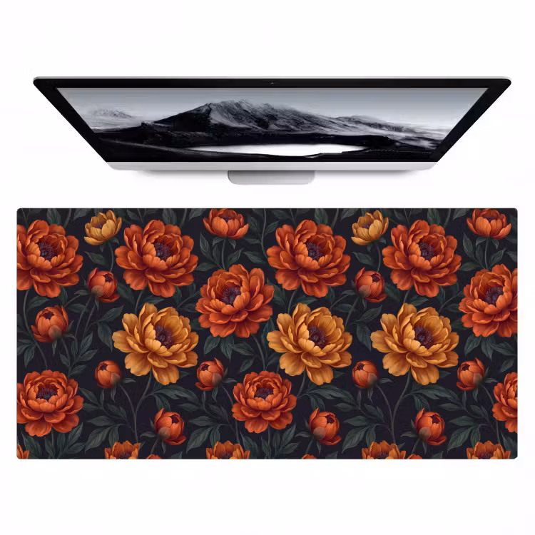 Bloemen - Bladeren - Natuur - Modern - Oranje Muismat XXL klein -zzz3d