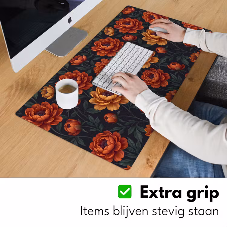 Bloemen - Bladeren - Natuur - Modern - Oranje Muismat XXL klein -sfeer3