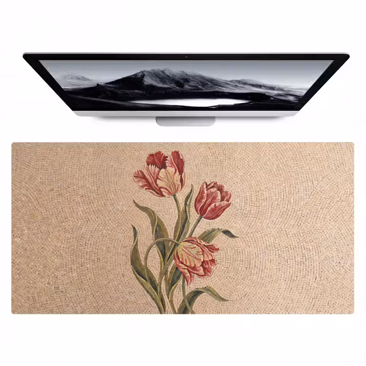 Bloemen - Mozaïek - Rood - Groen - Kunst Muismat XXL klein -zzz3d