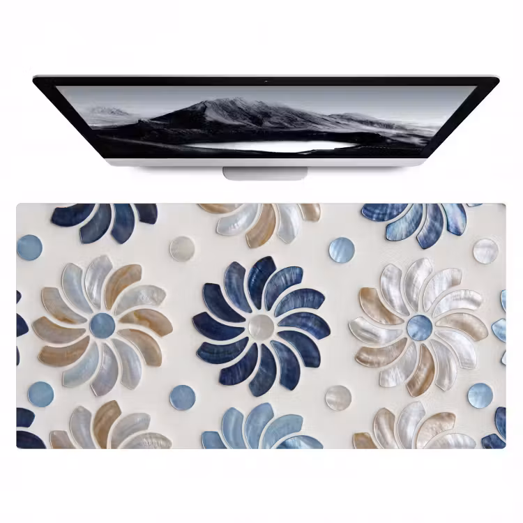 Bloemen - Parelmoer - Abstract - Patroon - Blauw Muismat XXL klein -zzz3d
