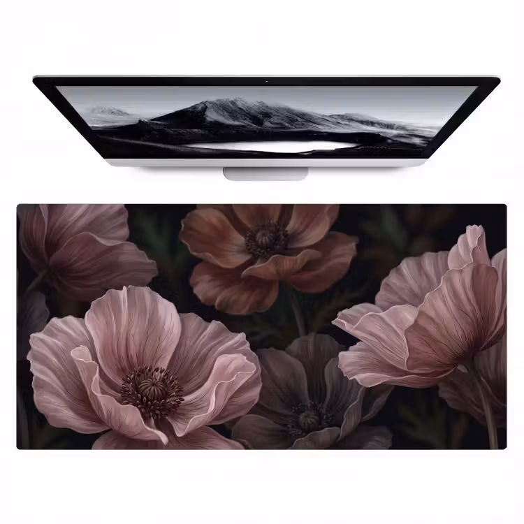 Bloemen - Natuur - Roze - Donker - Modern Muismat XXL klein -zzz3d