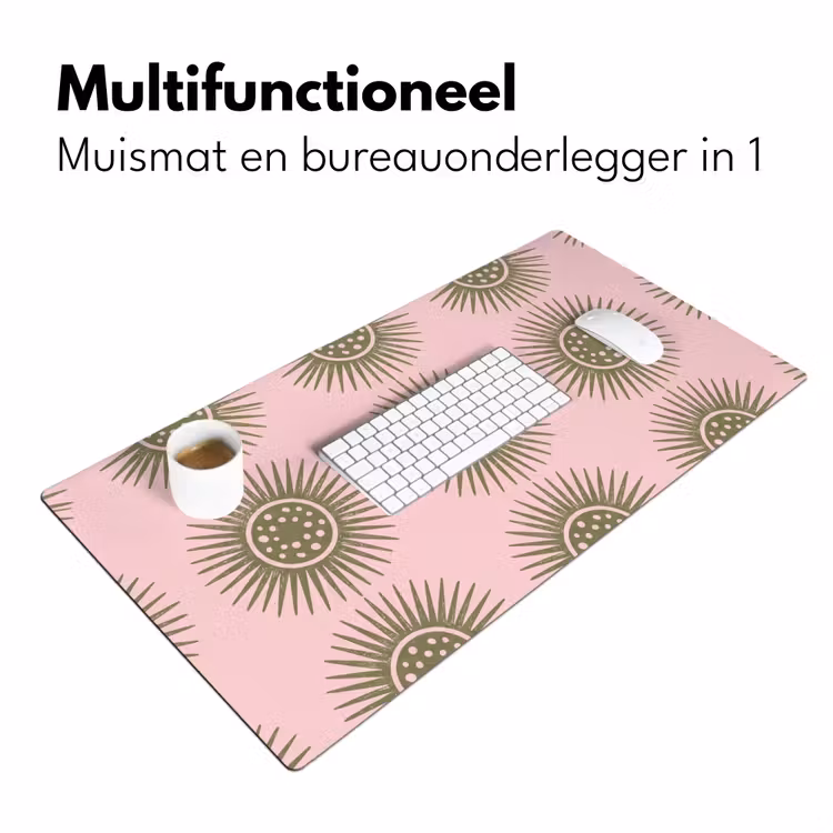 Bloemen - Patroon - Abstract - Roze - Groen Muismat XXL klein -sfeer4