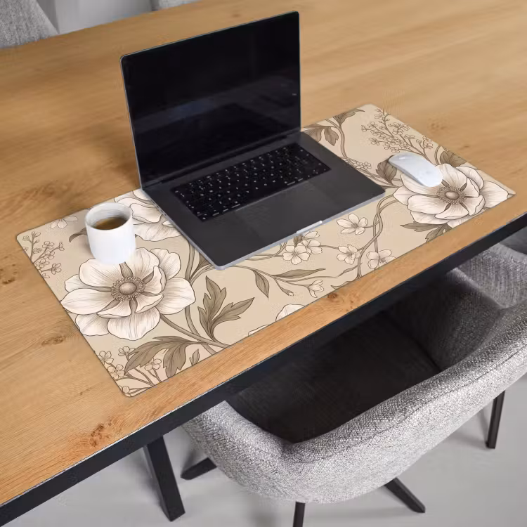 Bloemen - Patroon - Beige Muismat XXL klein -sfeer1