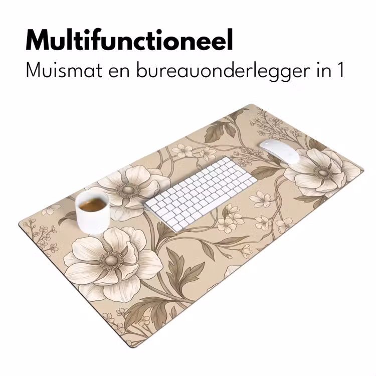 Bloemen - Patroon - Beige Muismat XXL klein -sfeer4