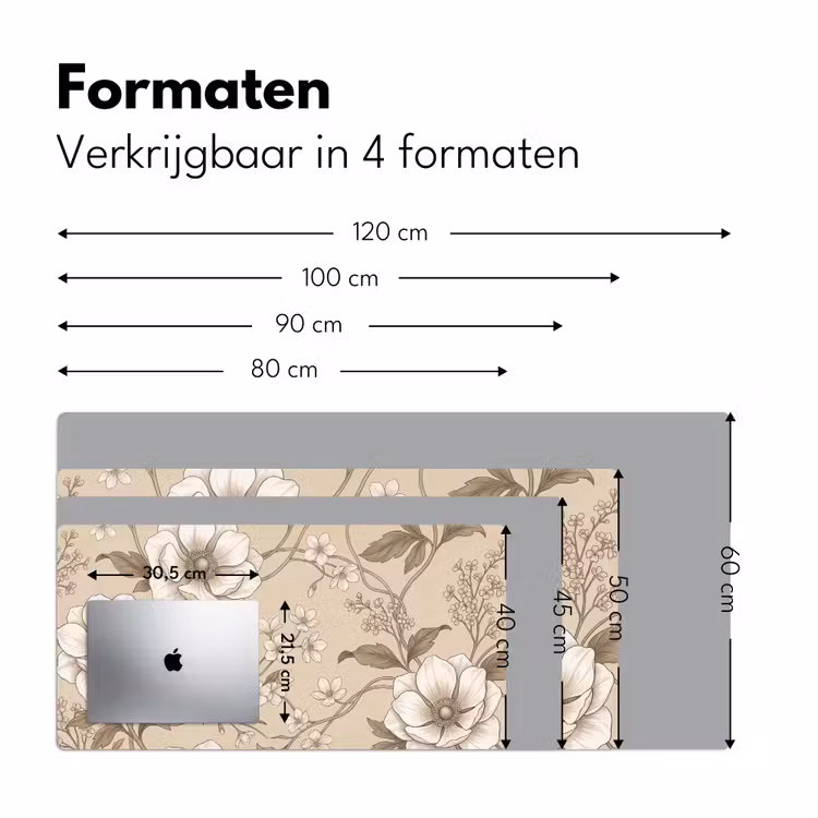 Bloemen - Patroon - Beige Muismat XXL klein -sfeer5