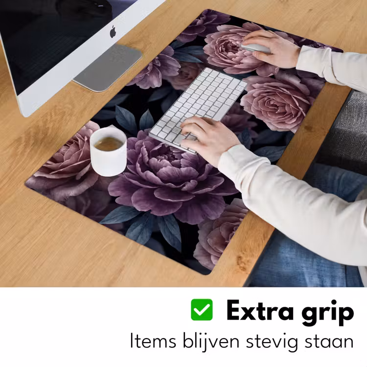 Bloemen - Patroon - Donker - Botanisch - Paars Muismat XXL klein -sfeer3