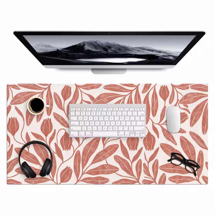 Bloemen - Patroon - Modern - Natuur - Bruin Muismat XXL klein -3d