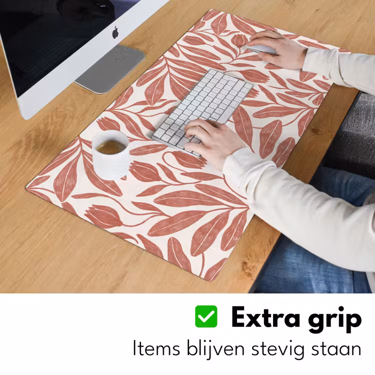 Bloemen - Patroon - Modern - Natuur - Bruin Muismat XXL klein -sfeer3