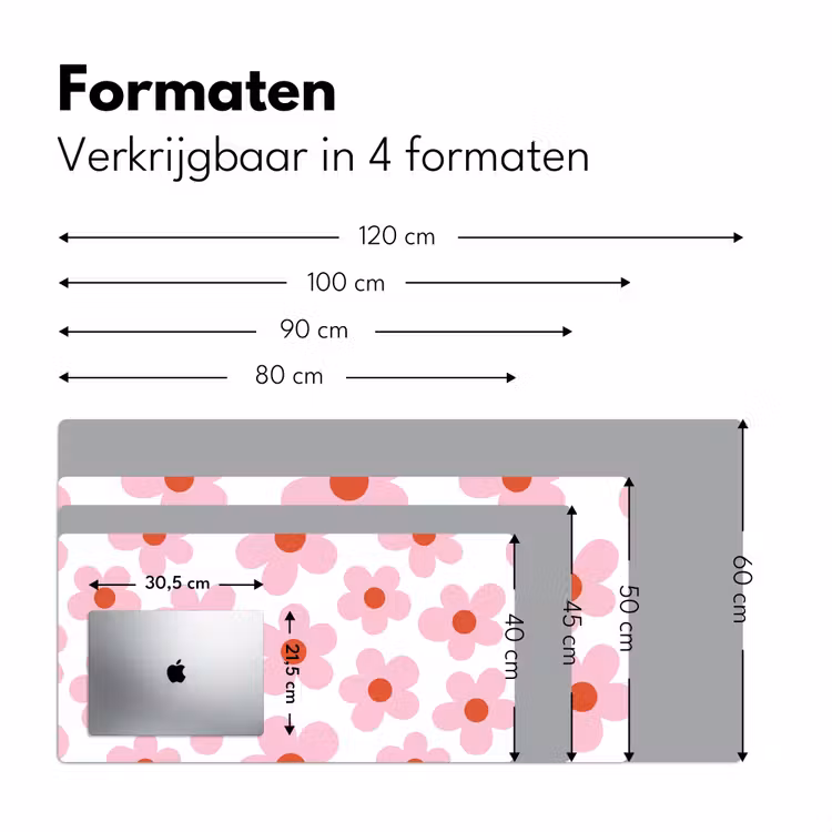 Bloemen - Patroon - Modern - Roze - Wit Muismat XXL klein -sfeer5