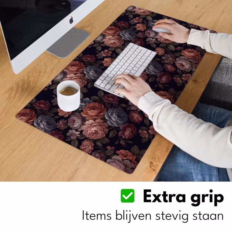 Bloemen - Patroon - Vintage - Donker - Roze Muismat XXL klein -sfeer3