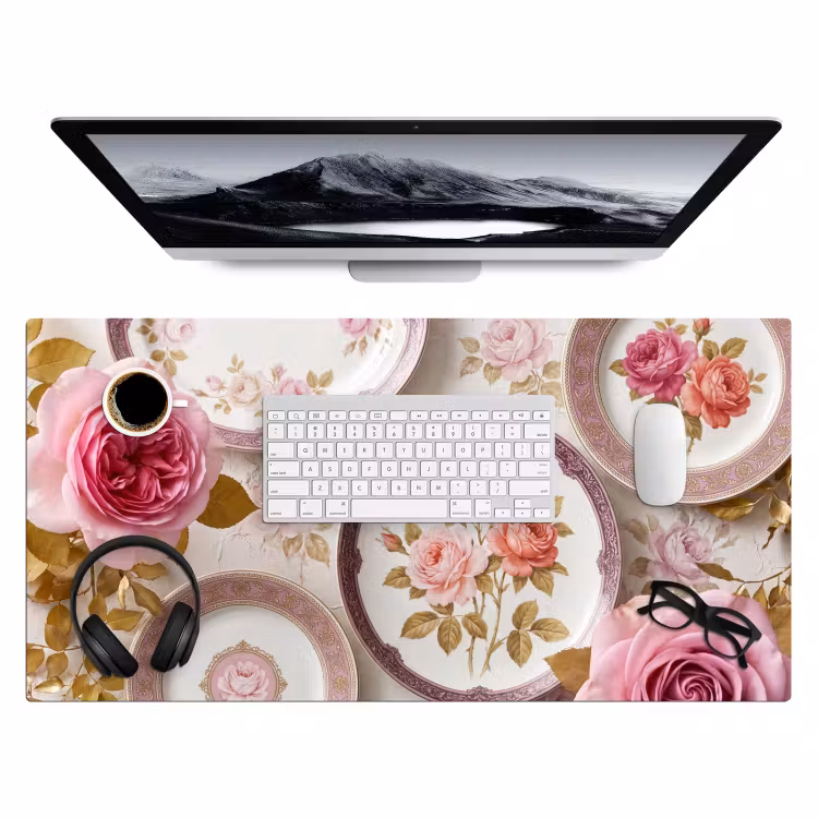 Bloemen - Patroon - Vintage - Roze - Decoratie Muismat XXL klein -3d