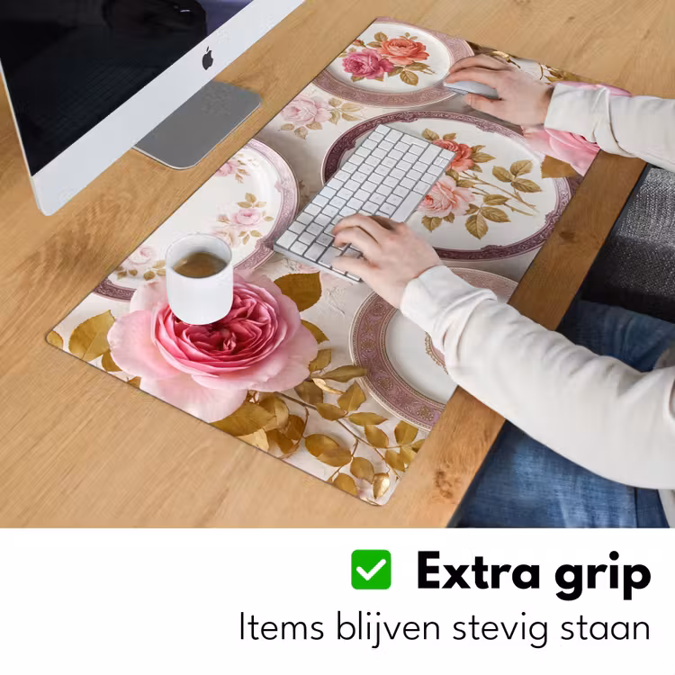 Bloemen - Patroon - Vintage - Roze - Decoratie Muismat XXL klein -sfeer3