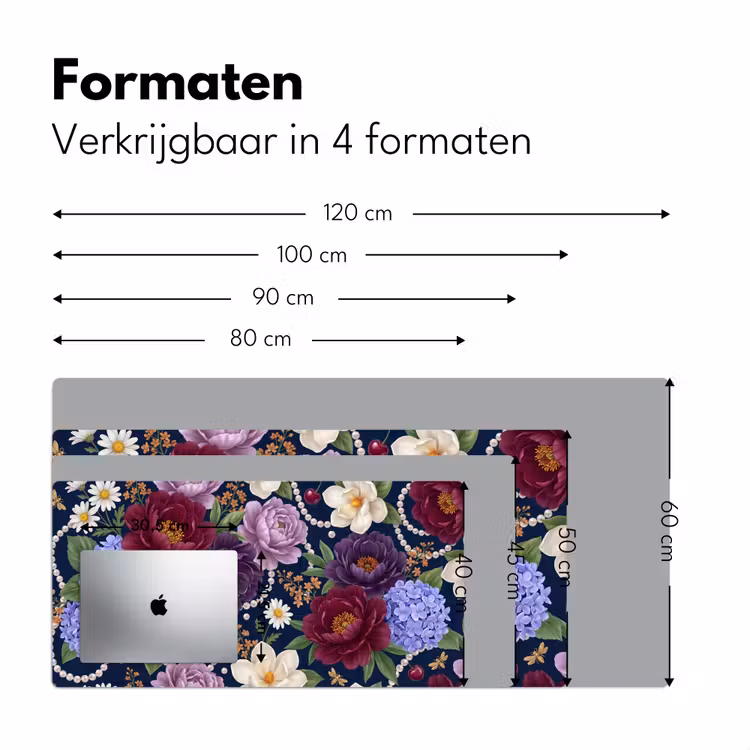 Bloemen - Parels - Decoratie - Modern - Blauw Muismat XXL klein -sfeer5