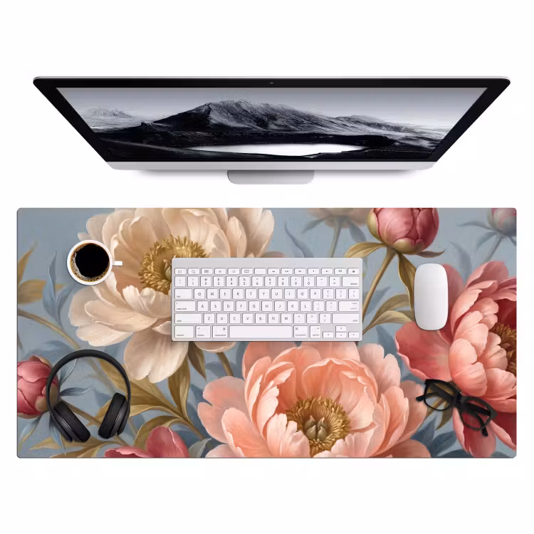 Bloemen - Roze - Beige - Modern - Natuur Muismat XXL klein -3d